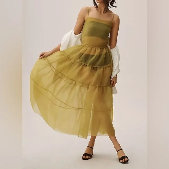 Anthropologie Oh Seven Days Organza Sheer Midi Dress, Size XS - Picture 1 of 13